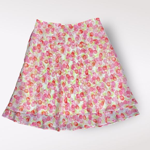 Pierre Cardin Y2K Cherry Print Lined Midi Skirt Womens Size 6P Multicolor - Picture 1 of 8